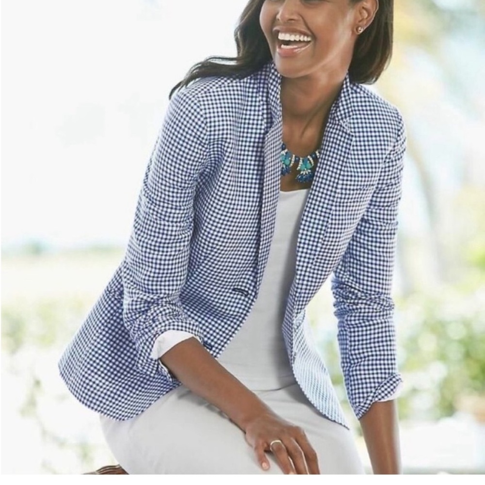 Talbots Blue and White Checkered Blazer Women’s size 10 preppy business casual